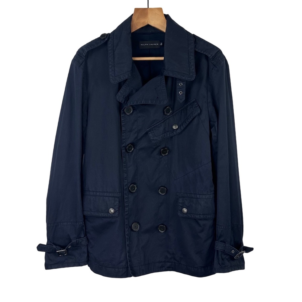 Ralph Lauren Blue Cotton Double Breasted Field Trench Jacket Black Label Mens L